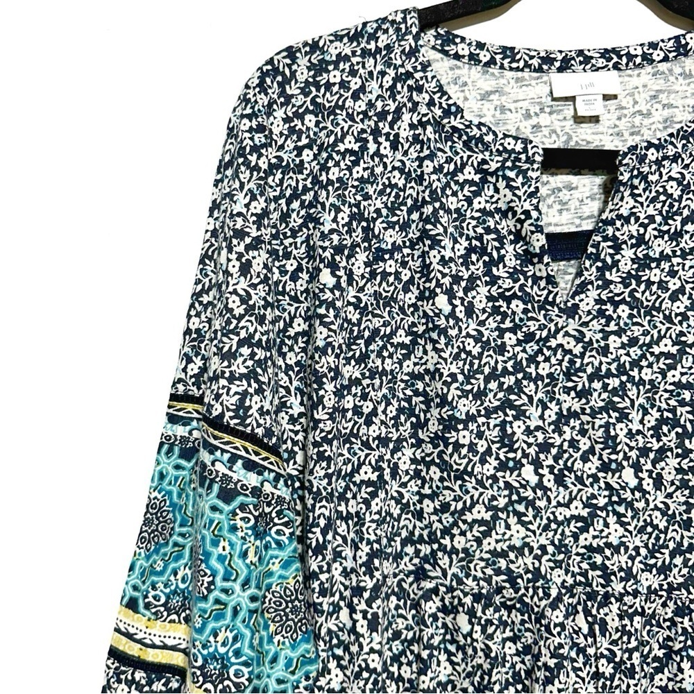 J. Jill Cotton Blend Floral Print Boho Tunic Top In Petite Large Multicolored - Picture 3 of 10